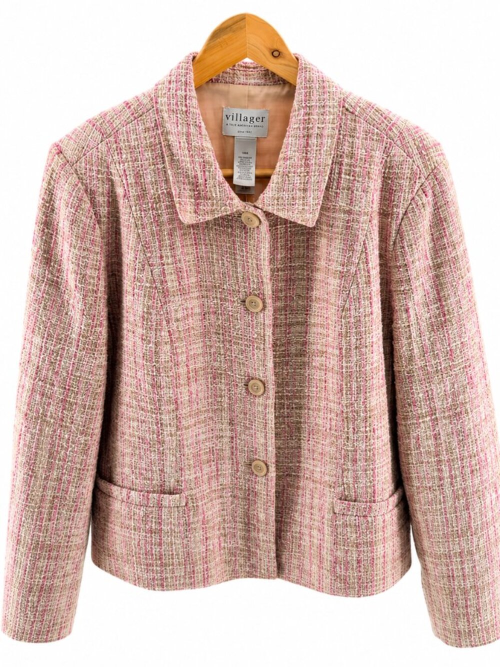 Villager by Liz Claiborne Pink Tweed Bouclé Jacket Blazer